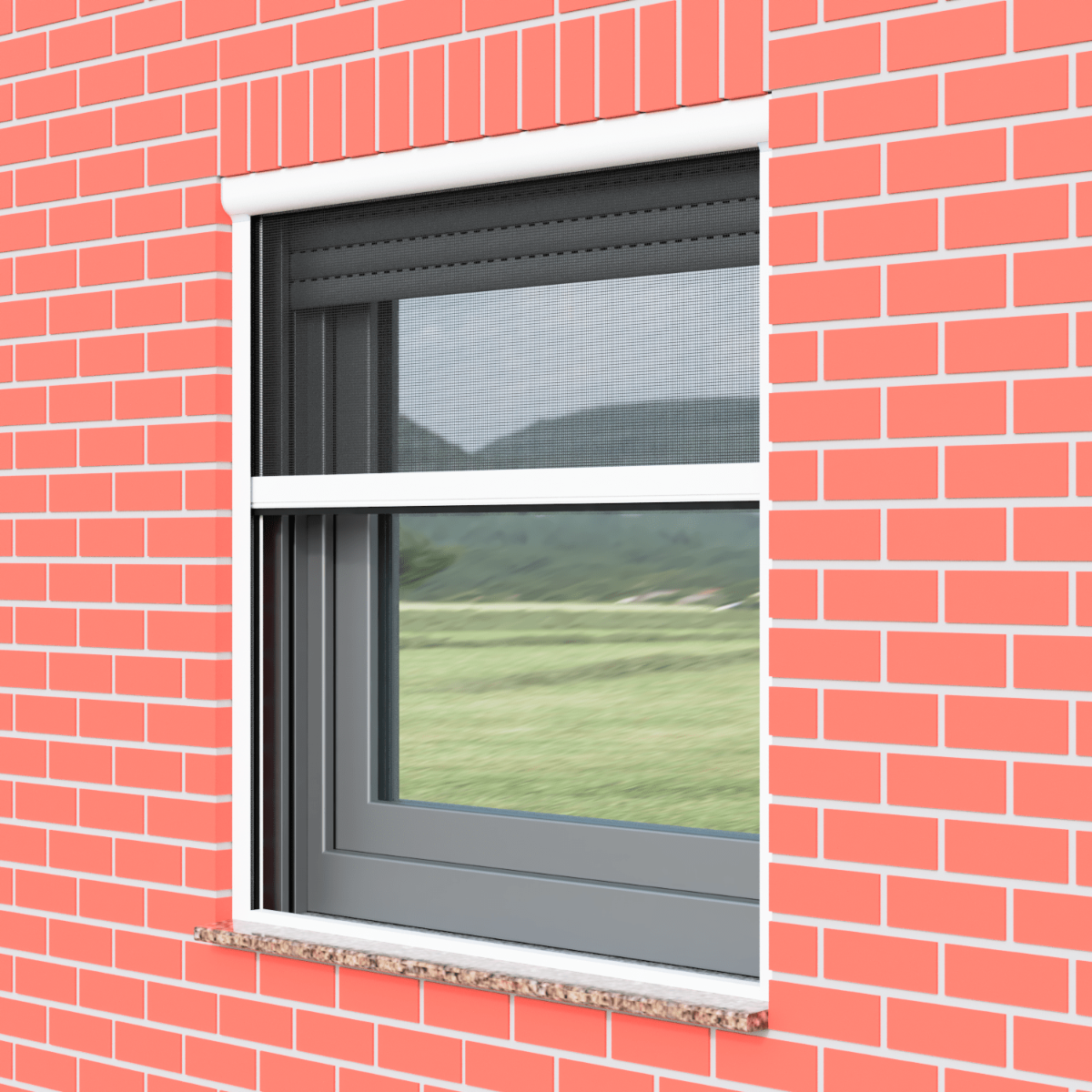 Insektenschutzrollo in der Mauer