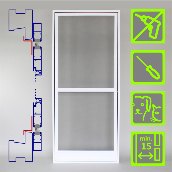 PTR-K Insektenschutz-Pendeltür | aufliegender Rahmen |  Klemmbefestigung | Bausatz