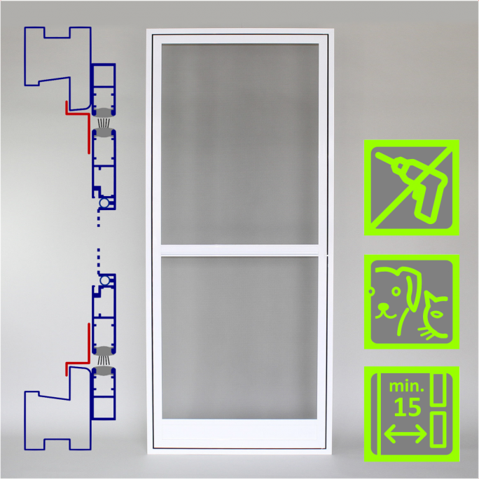 PTR-K Insektenschutz-Pendeltür | aufliegender Rahmen |  Klemmbefestigung | Fertigelement