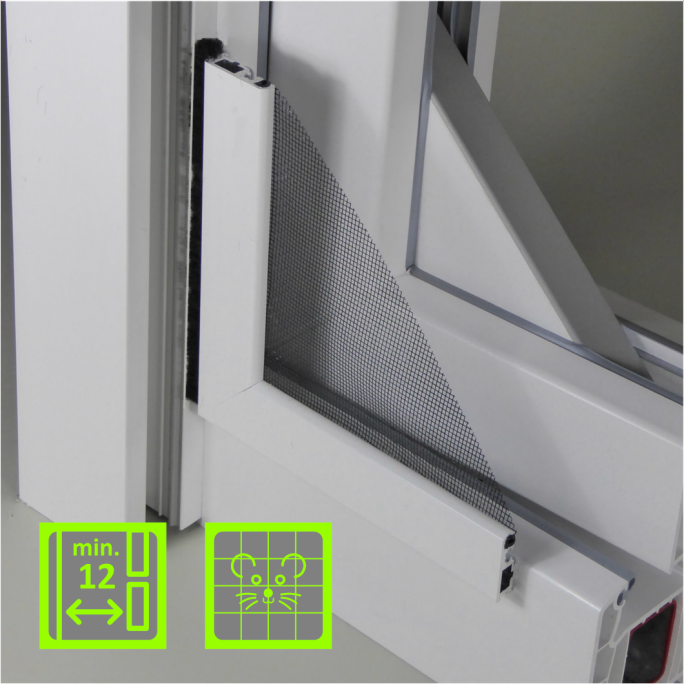 SR-3B Kellerfenster-Insektenschutz | seitliche Bürsten |Fertigelement